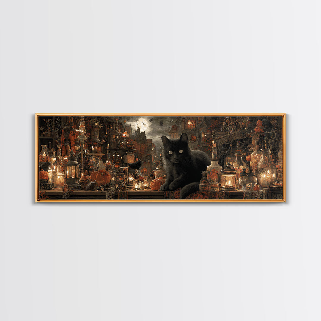 The Witch'S Cat Cafe, Extra Wide Wall Art, Dark Fantasy Wall Art, Canvas Print, Halloween Wall Decor, Gothic Home Decor, Dark Fantasy Art