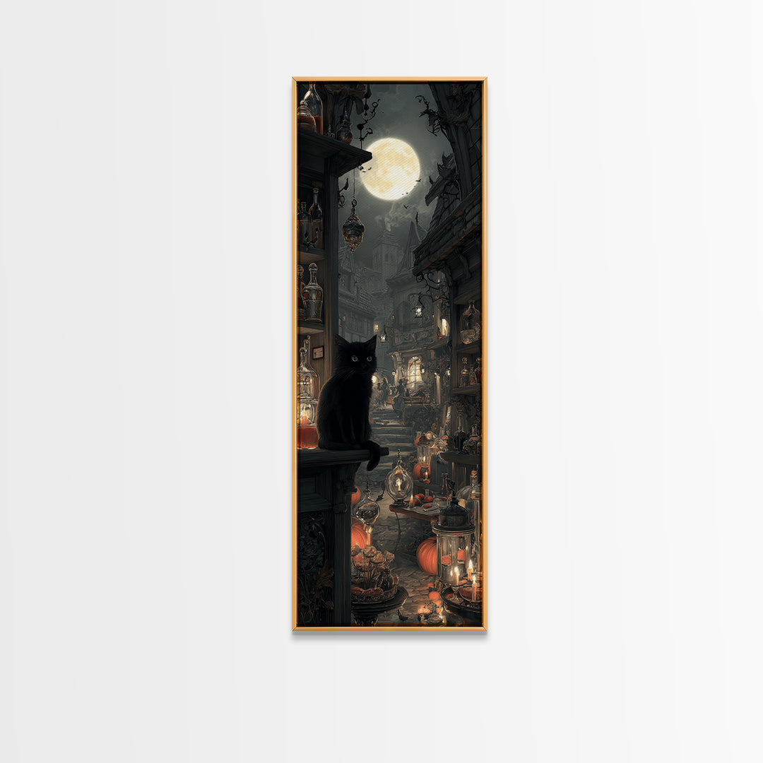 The Witch'S Cat Cafe, Tall Narrow Wall Art, Dark Fantasy Wall Art, Canvas Print, Halloween Wall Decor, Gothic Home Decor, Dark Fantasy Art