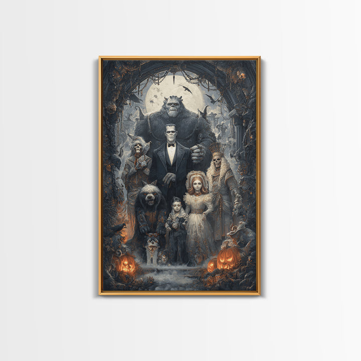 The Monster Family Portrait, Vertical Wall Art, Dark Fantasy Wall Art, Canvas Print, Halloween Wall Decor, Gothic Home Decor