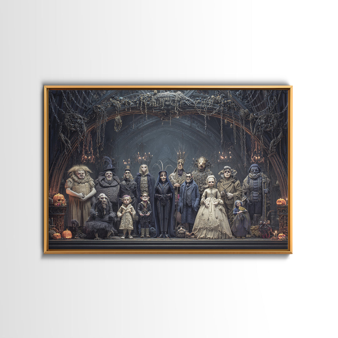 The Monster Family Portrait, Landscape Wall Art, Haunted Gothic Art, Framed Canvas Print, Halloween Wall Decor, Gothic Home Decor