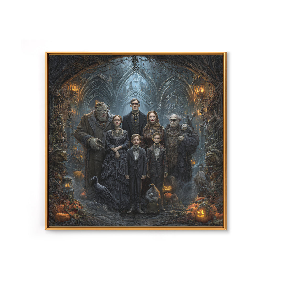 The Monster Family Portrait, Square Wall Art, Gothic Horror Wall Art, Framed Canvas Print, Halloween Wall Decor, Gothic Home Decor