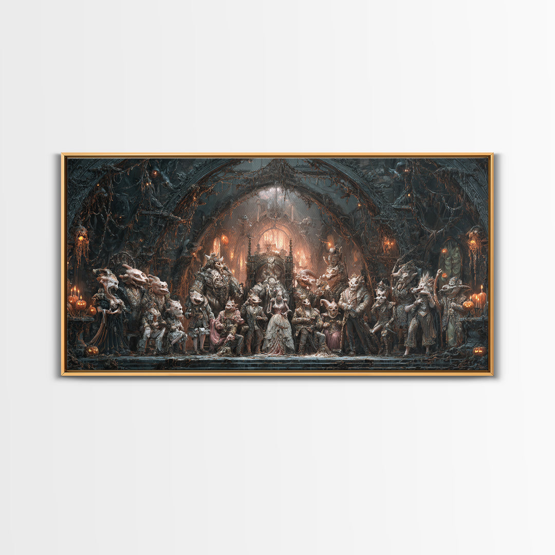The Monster Family Portrait, Wide Panoramic Art, Haunted Gothic Art, Framed Canvas Print, Halloween Wall Decor, Gothic Home Decor