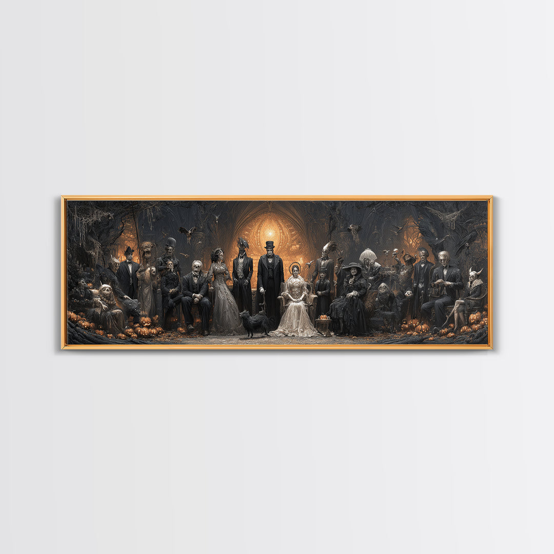 The Monster Family Portrait, Extra Wide Wall Art, Haunted Gothic Art, Framed Canvas Print, Halloween Wall Decor, Gothic Home Decor