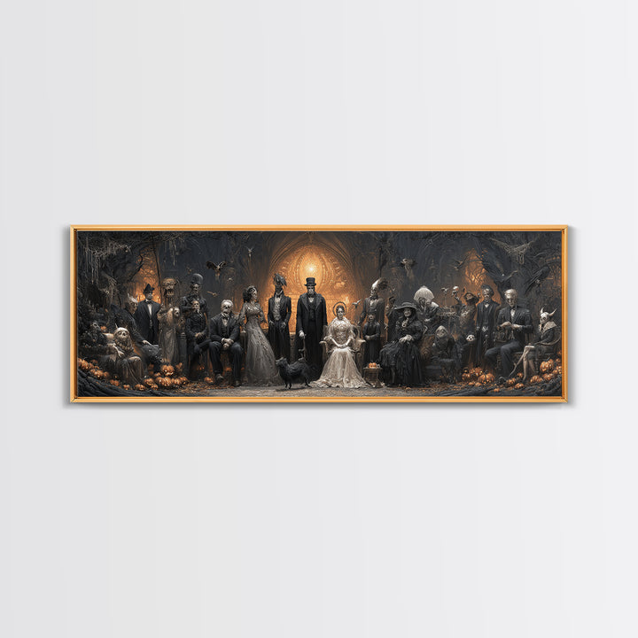 The Monster Family Portrait, Extra Wide Wall Art, Haunted Gothic Art, Framed Canvas Print, Halloween Wall Decor, Gothic Home Decor