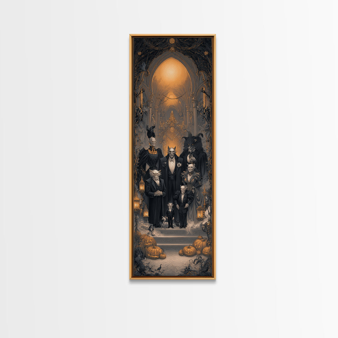 The Monster Family Portrait, Tall Narrow Wall Art, Spooky Home Decor, Canvas Print, Halloween Wall Decor, Gothic Home Decor