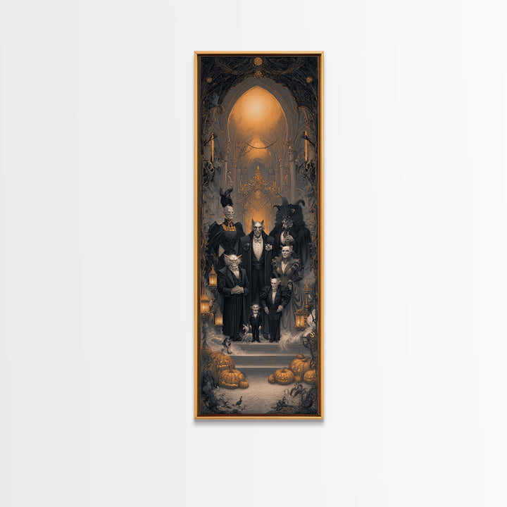 The Monster Family Portrait, Tall Narrow Wall Art, Spooky Home Decor, Canvas Print, Halloween Wall Decor, Gothic Home Decor