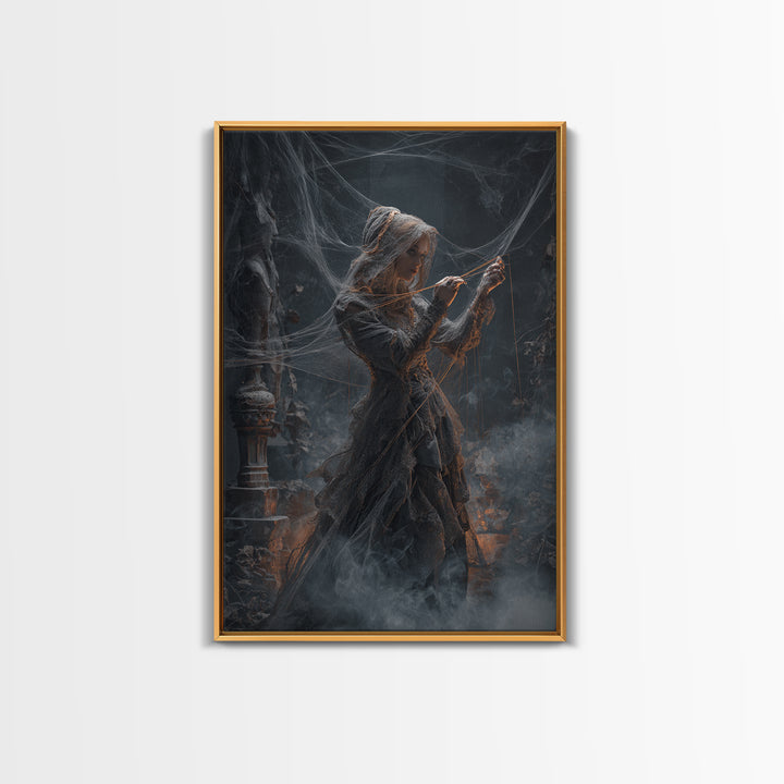 The Spider Sewing Circle, Vertical Wall Art, Dark Halloween Decor, Canvas Print, Halloween Wall Decor, Gothic Home Decor