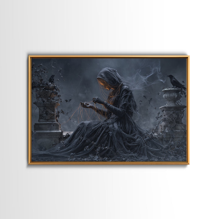 The Spider Sewing Circle, Landscape Wall Art, Dark Halloween Decor, Canvas Print, Halloween Wall Decor, Gothic Home Decor