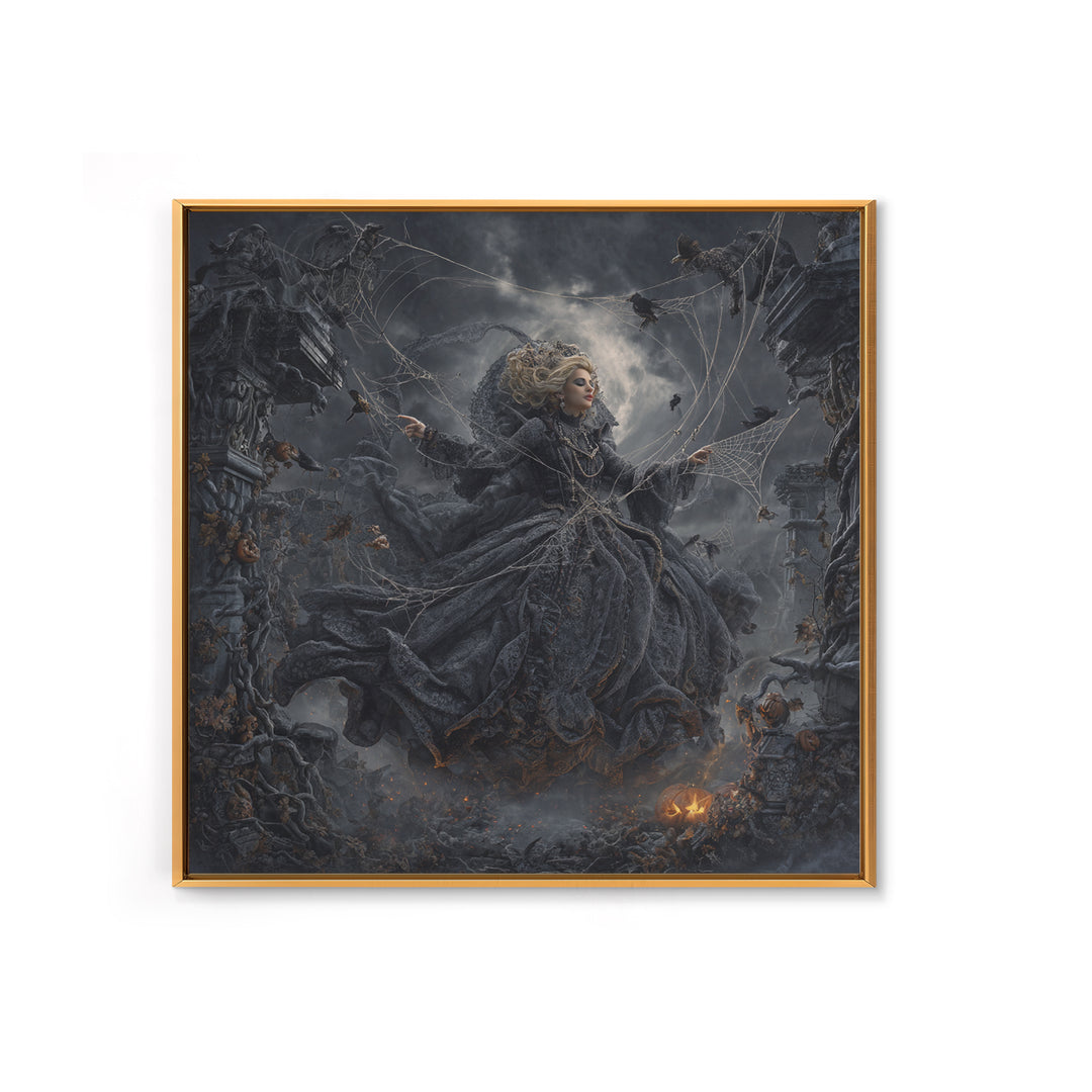 The Spider Sewing Circle, Square Wall Art, Macabre Wall Art, Framed Canvas Print, Halloween Wall Decor, Gothic Home Decor, Halloween Decor