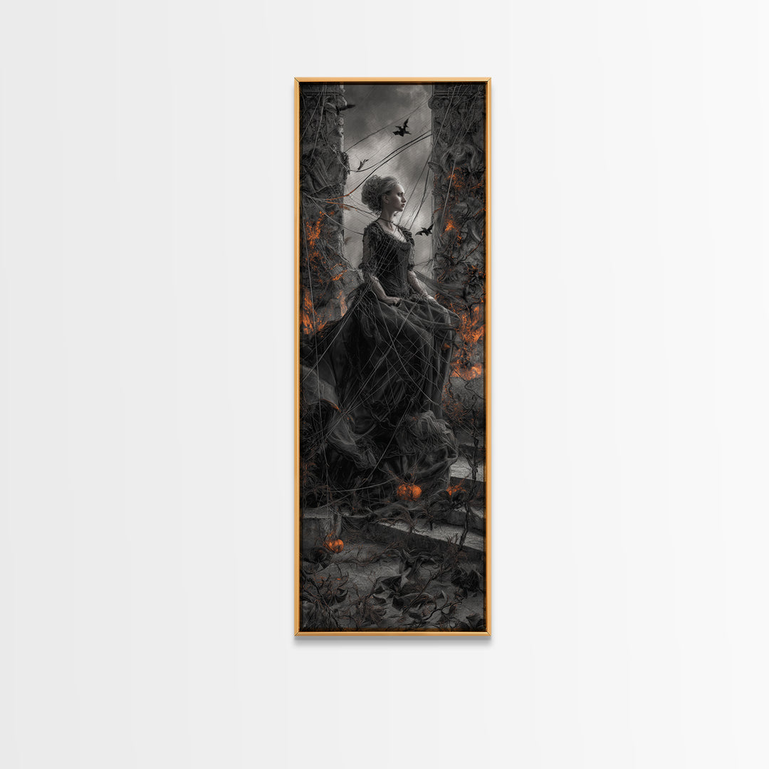 The Spider Sewing Circle, Tall Narrow Wall Art, Spooky Home Decor, Canvas Print, Halloween Wall Decor, Gothic Home Decor, Spooky Wall Decor