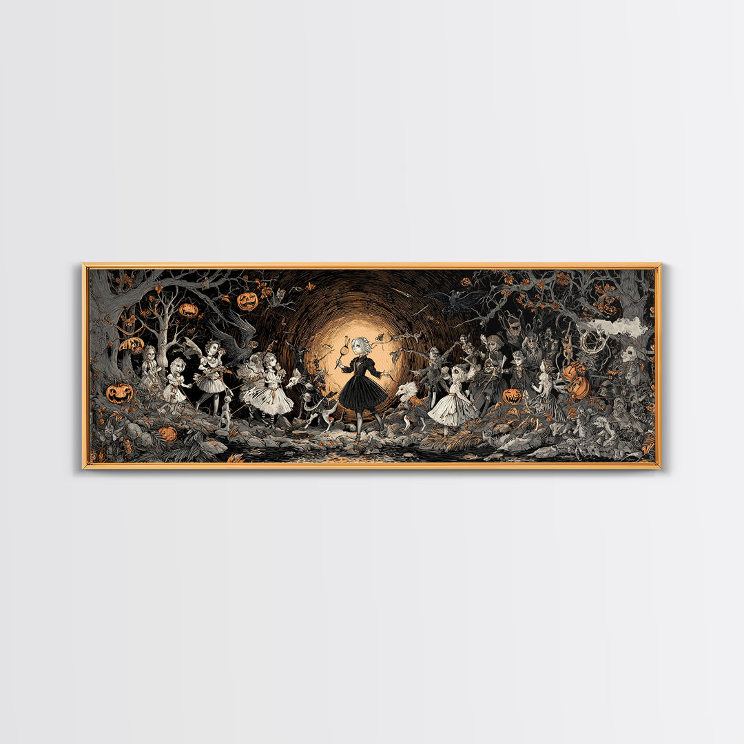 The Haunted Toy Parade, Extra Wide Wall Art, Haunted Gothic Art, Framed Canvas Print, Halloween Wall Decor, Gothic Home Decor