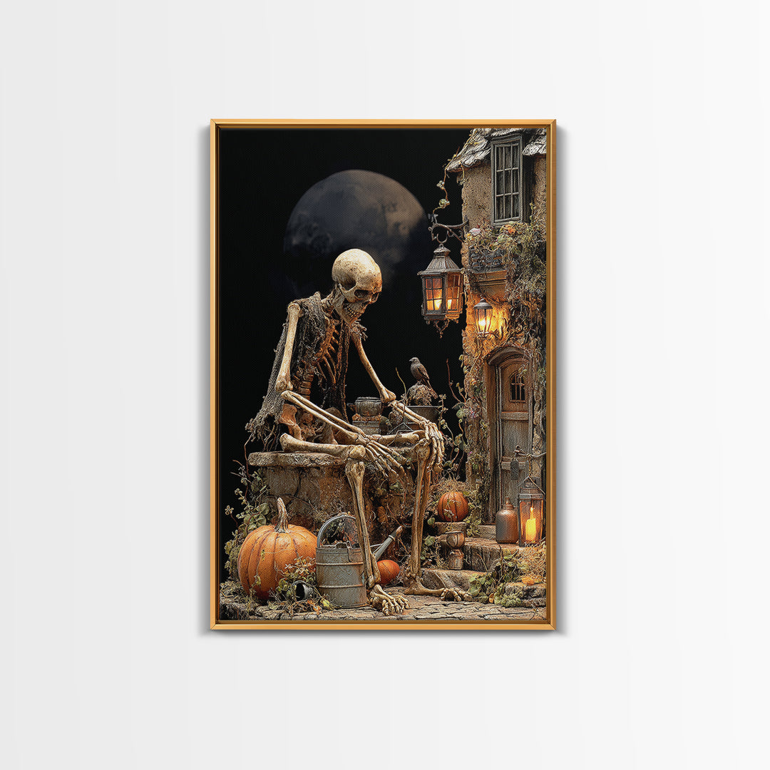 The Skeleton Gardeners, Vertical Wall Art, Spooky Home Decor, Canvas Print, Halloween Wall Decor, Gothic Home Decor, Statement Wall Art