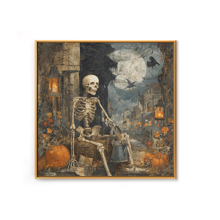 The Skeleton Gardeners, Square Wall Art, Macabre Wall Art, Framed Canvas Print, Halloween Wall Decor, Gothic Home Decor
