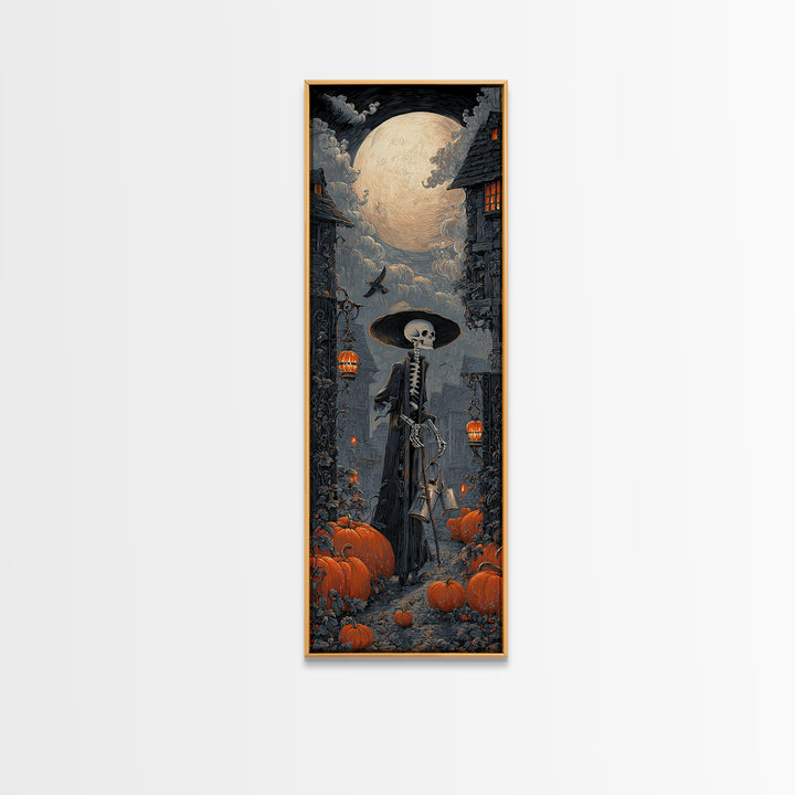 The Skeleton Gardeners, Tall Narrow Wall Art, Haunted Gothic Art, Framed Canvas Print, Halloween Wall Decor, Gothic Home Decor