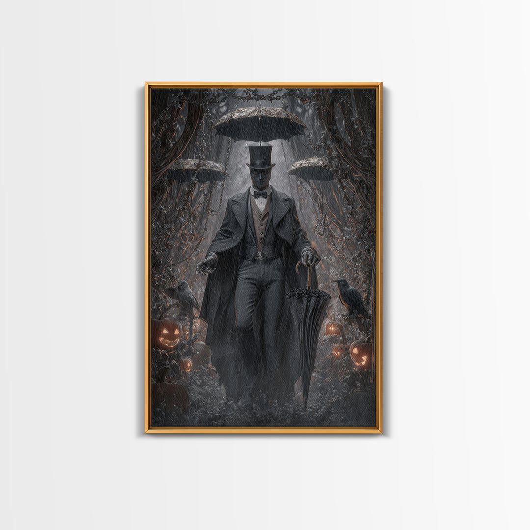 The Bat Umbrella Salesman, Vertical Wall Art, Dark Halloween Decor, Canvas Print, Halloween Wall Decor, Gothic Home Decor