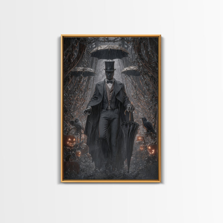 The Bat Umbrella Salesman, Vertical Wall Art, Dark Halloween Decor, Canvas Print, Halloween Wall Decor, Gothic Home Decor