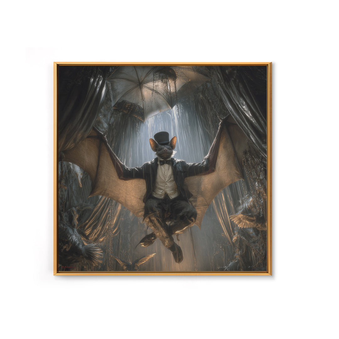The Bat Umbrella Salesman, Square Wall Art, Gothic Horror Wall Art, Framed Canvas Print, Halloween Wall Decor, Gothic Home Decor