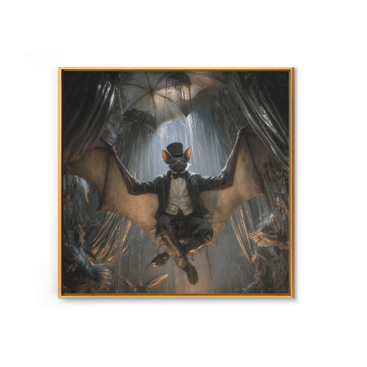The Bat Umbrella Salesman, Square Wall Art, Gothic Horror Wall Art, Framed Canvas Print, Halloween Wall Decor, Gothic Home Decor