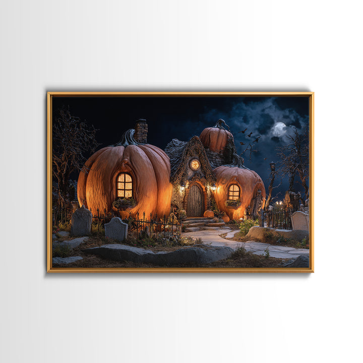The Pumpkin-House Neighborhood, Landscape Wall Art, Dark Halloween Decor, Canvas Print, Halloween Wall Decor, Gothic Home Decor