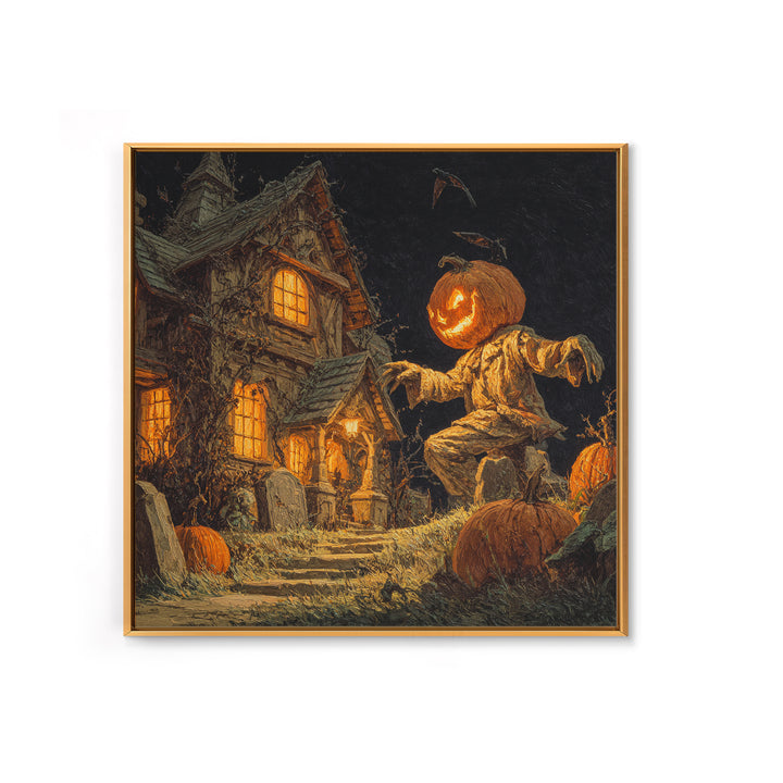 The Pumpkin-House Neighborhood, Square Wall Art, Dark Fantasy Wall Art, Canvas Print, Halloween Wall Decor, Gothic Home Decor