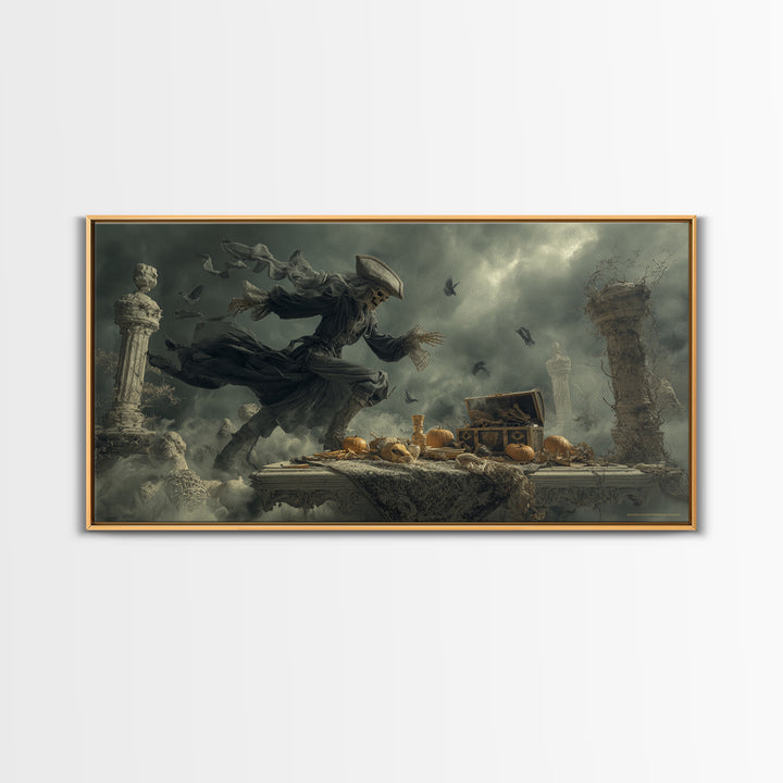 The Ghost Pirate Picnic, Wide Panoramic Art, Haunted Gothic Art, Framed Canvas Print, Halloween Wall Decor, Gothic Home Decor