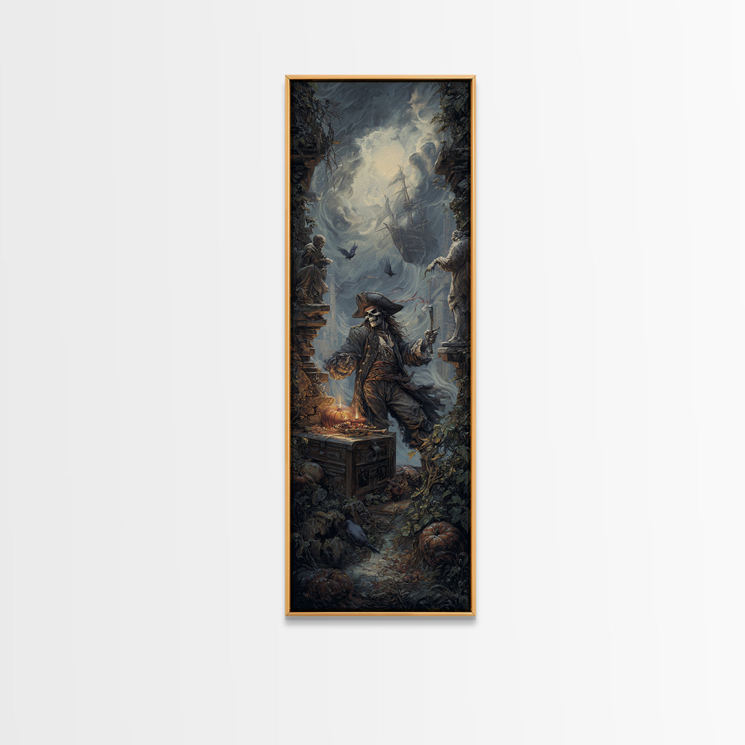 The Ghost Pirate Picnic, Tall Narrow Wall Art, Dark Fantasy Wall Art, Canvas Print, Halloween Wall Decor, Gothic Home Decor