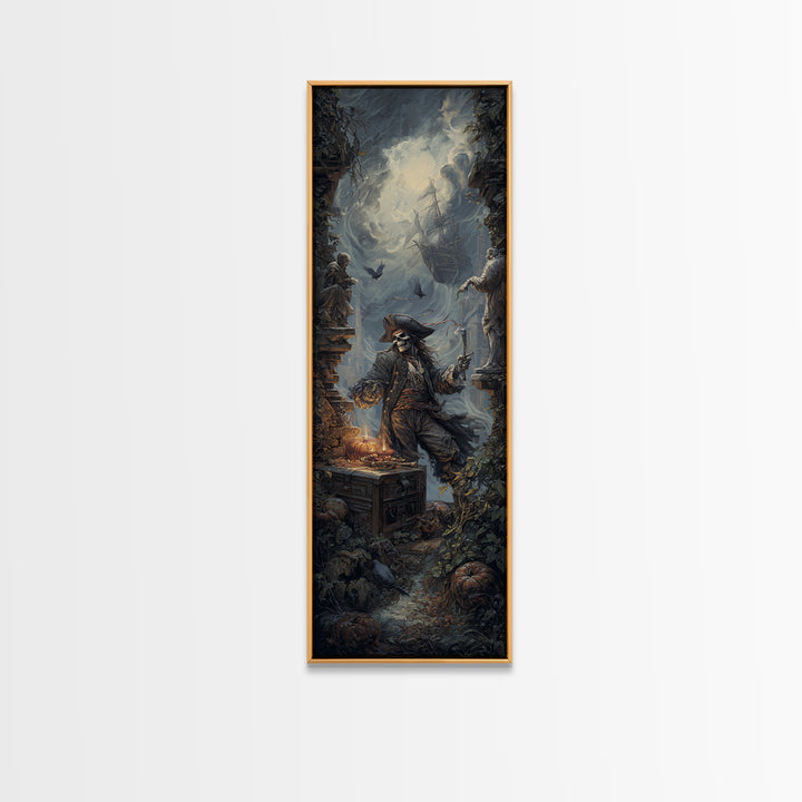 The Ghost Pirate Picnic, Tall Narrow Wall Art, Dark Fantasy Wall Art, Canvas Print, Halloween Wall Decor, Gothic Home Decor