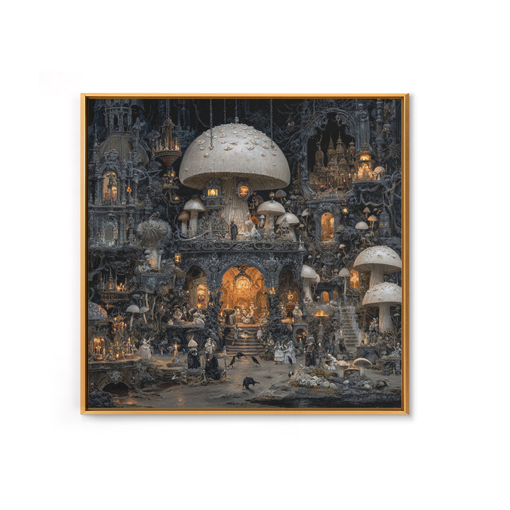 The Moonlit Mushroom Village, Square Wall Art, Dark Halloween Decor, Canvas Print, Halloween Wall Decor, Gothic Home Decor