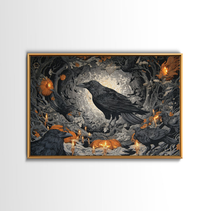 The Raven Post Office, Landscape Wall Art, Macabre Wall Art, Framed Canvas Print, Halloween Wall Decor, Gothic Home Decor
