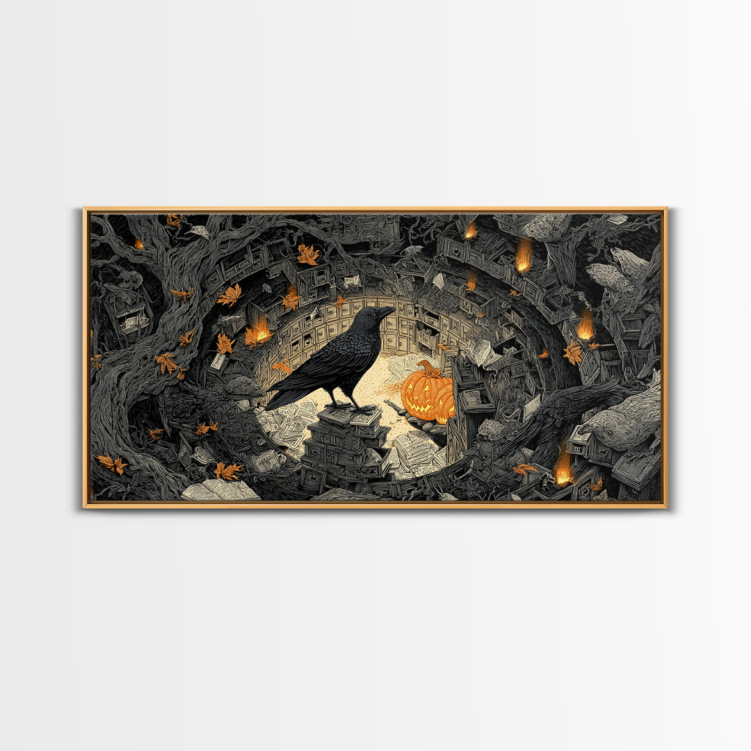 The Raven Post Office, Wide Panoramic Art, Spooky Home Decor, Canvas Print, Halloween Wall Decor, Gothic Home Decor, Halloween Wall Art