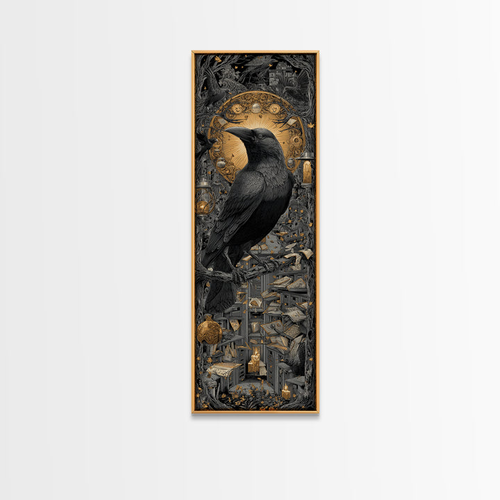 The Raven Post Office, Tall Narrow Wall Art, Gothic Horror Wall Art, Framed Canvas Print, Halloween Wall Decor, Gothic Home Decor