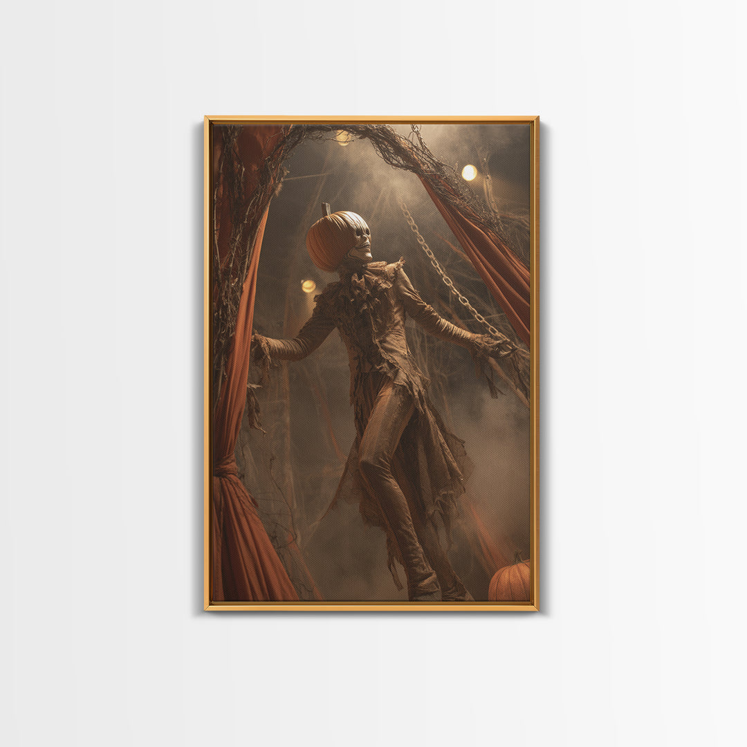 The Jack-O'-Lantern Circus, Vertical Wall Art, Gothic Horror Wall Art, Framed Canvas Print, Halloween Wall Decor, Gothic Home Decor