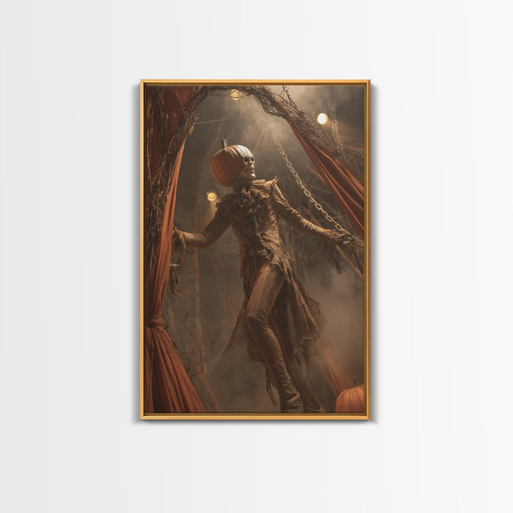The Jack-O'-Lantern Circus, Vertical Wall Art, Gothic Horror Wall Art, Framed Canvas Print, Halloween Wall Decor, Gothic Home Decor