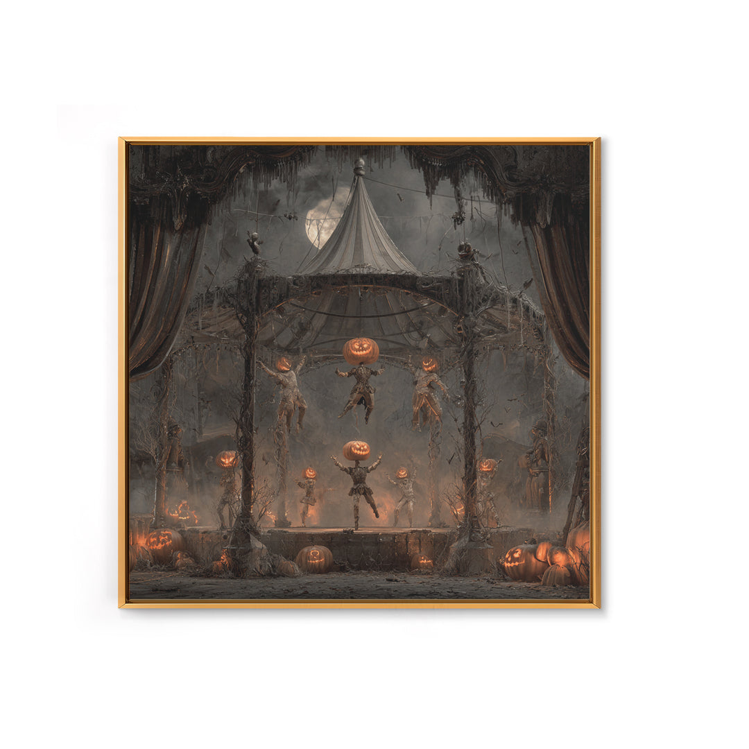 The Jack-O'-Lantern Circus, Square Wall Art, Haunted Gothic Art, Framed Canvas Print, Halloween Wall Decor, Gothic Home Decor