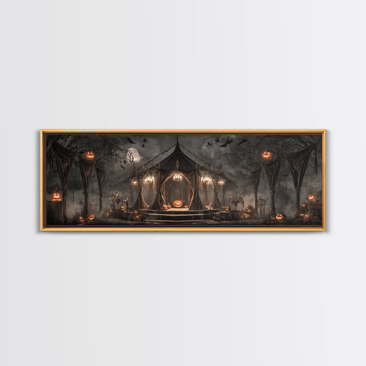 The Jack-O'-Lantern Circus, Extra Wide Wall Art, Macabre Wall Art, Framed Canvas Print, Halloween Wall Decor, Gothic Home Decor