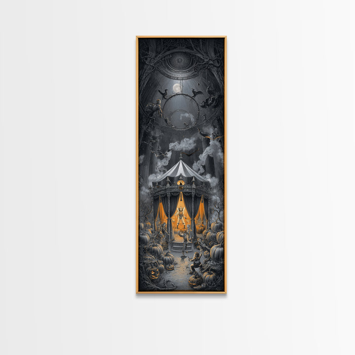The Jack-O'-Lantern Circus, Tall Narrow Wall Art, Gothic Horror Wall Art, Framed Canvas Print, Halloween Wall Decor, Gothic Home Decor