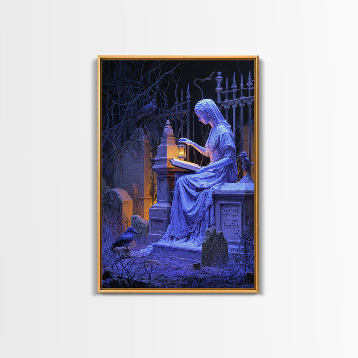 The Graveyard Book Club, Vertical Wall Art, Macabre Wall Art, Framed Canvas Print, Halloween Wall Decor, Gothic Home Decor