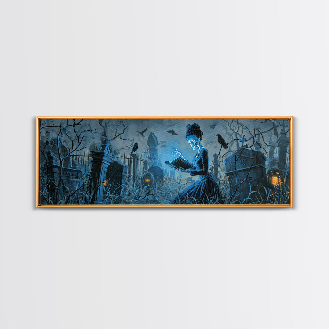 The Graveyard Book Club, Extra Wide Wall Art, Dark Fantasy Wall Art, Canvas Print, Halloween Wall Decor, Gothic Home Decor