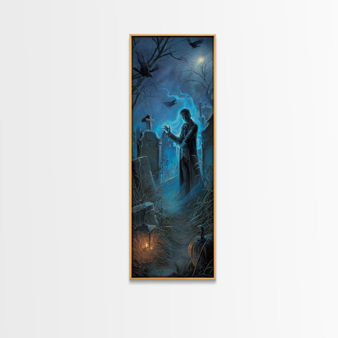 The Graveyard Book Club, Tall Narrow Wall Art, Haunted Gothic Art, Framed Canvas Print, Halloween Wall Decor, Gothic Home Decor
