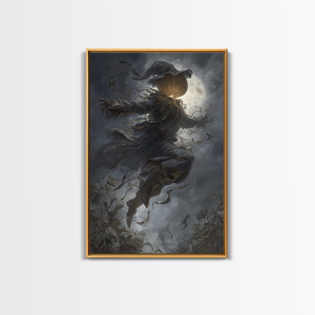 The Cosmic Pumpkin God, Vertical Wall Art, Macabre Wall Art, Framed Canvas Print, Halloween Wall Decor, Gothic Home Decor, Spooky Wall Decor