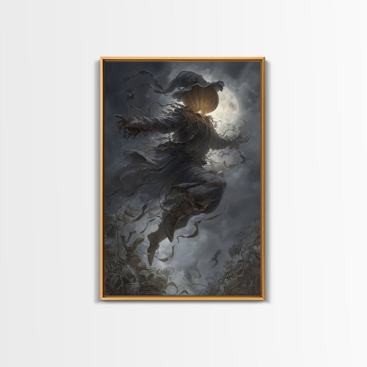 The Cosmic Pumpkin God, Vertical Wall Art, Macabre Wall Art, Framed Canvas Print, Halloween Wall Decor, Gothic Home Decor, Spooky Wall Decor