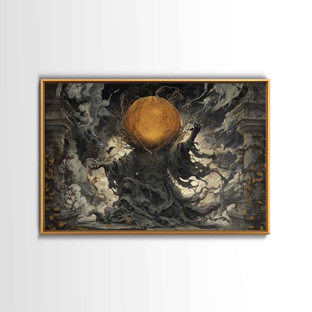 The Cosmic Pumpkin God, Landscape Wall Art, Haunted Gothic Art, Framed Canvas Print, Halloween Wall Decor, Gothic Home Decor