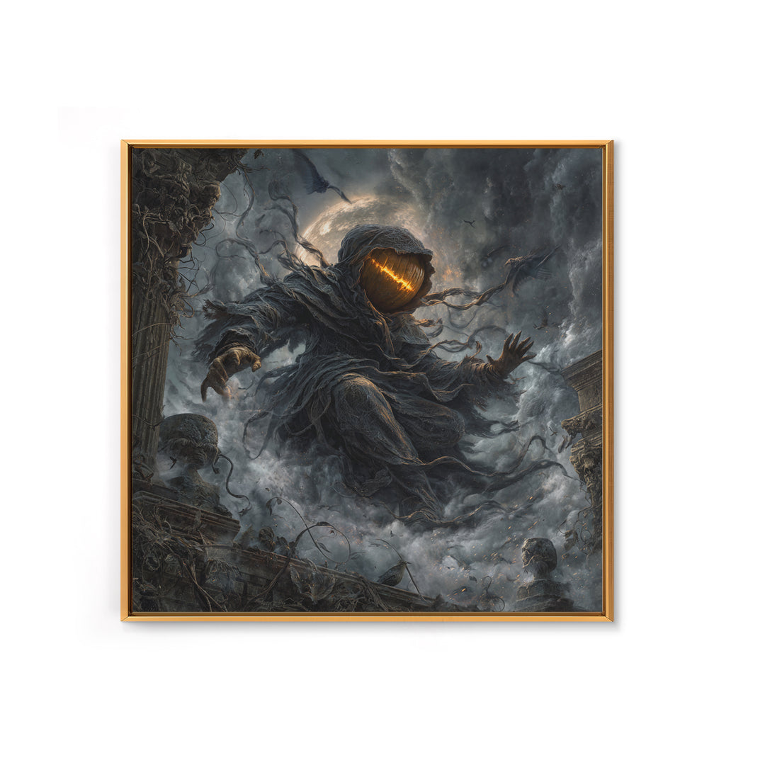 The Cosmic Pumpkin God, Square Wall Art, Macabre Wall Art, Framed Canvas Print, Halloween Wall Decor, Gothic Home Decor, Halloween Decor