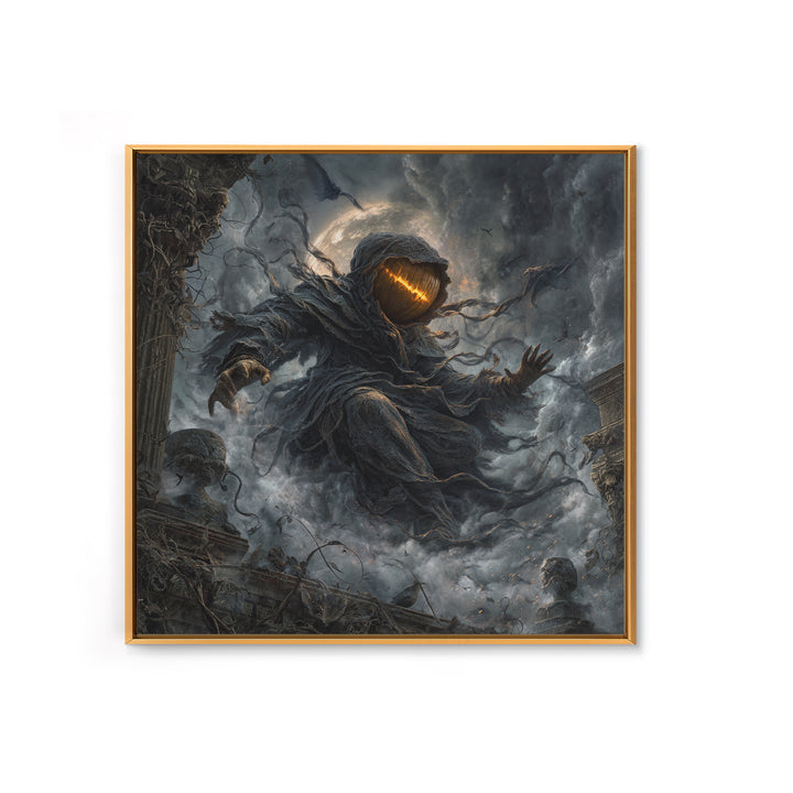 The Cosmic Pumpkin God, Square Wall Art, Macabre Wall Art, Framed Canvas Print, Halloween Wall Decor, Gothic Home Decor, Halloween Decor