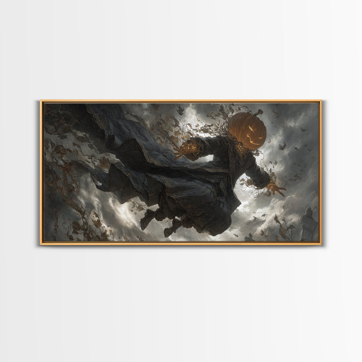 The Cosmic Pumpkin God, Wide Panoramic Art, Macabre Wall Art, Framed Canvas Print, Halloween Wall Decor, Gothic Home Decor, Dark Fantasy Art