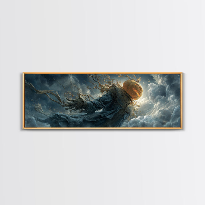 The Cosmic Pumpkin God, Extra Wide Wall Art, Dark Halloween Decor, Canvas Print, Halloween Wall Decor, Gothic Home Decor