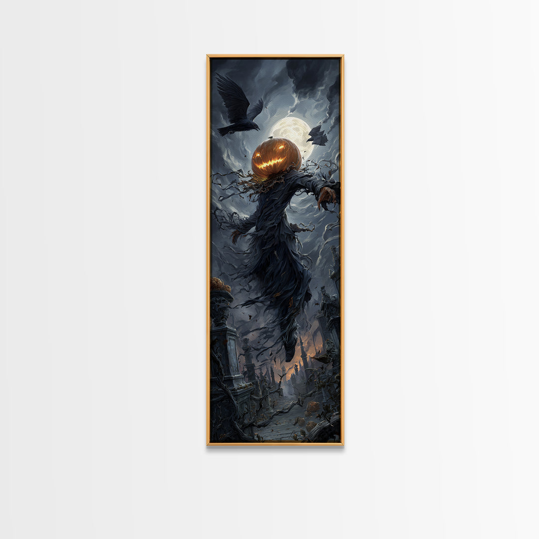 The Cosmic Pumpkin God, Tall Narrow Wall Art, Dark Fantasy Wall Art, Canvas Print, Halloween Wall Decor, Gothic Home Decor