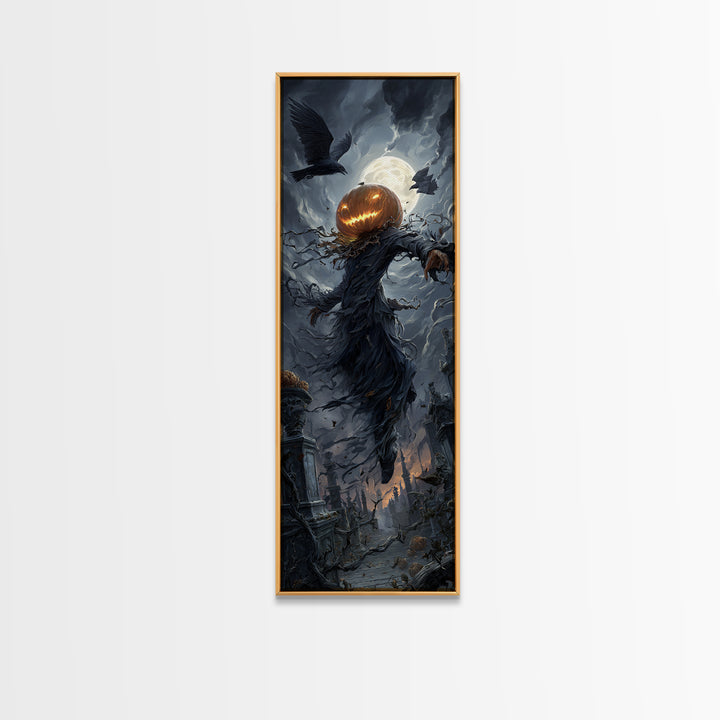 The Cosmic Pumpkin God, Tall Narrow Wall Art, Dark Fantasy Wall Art, Canvas Print, Halloween Wall Decor, Gothic Home Decor