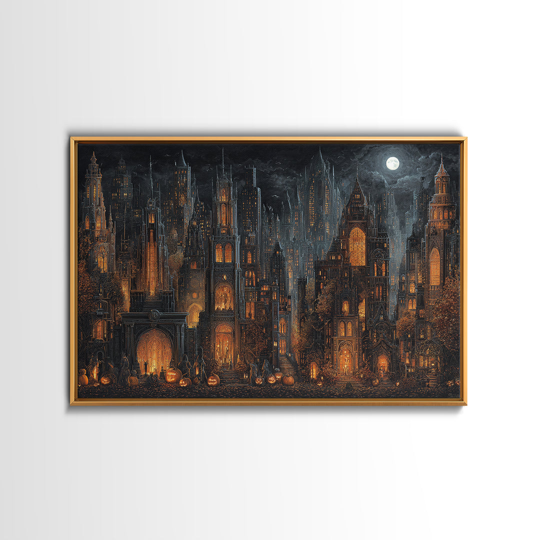 The Haunted City Skyline, Landscape Wall Art, Dark Fantasy Wall Art, Canvas Print, Halloween Wall Decor, Gothic Home Decor, Macabre Wall Art