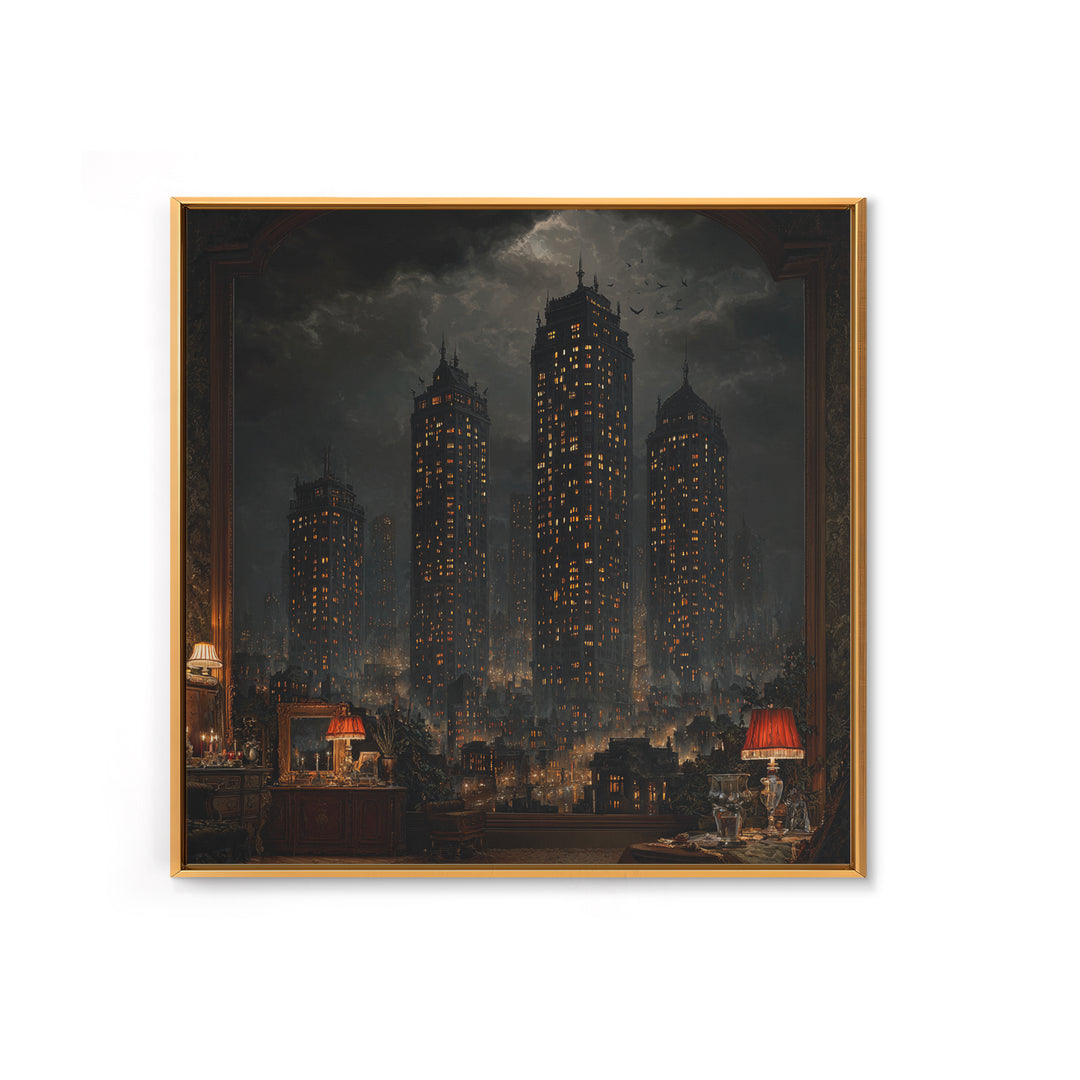 The Haunted City Skyline, Square Wall Art, Spooky Home Decor, Canvas Print, Halloween Wall Decor, Gothic Home Decor, Halloween Wall Art